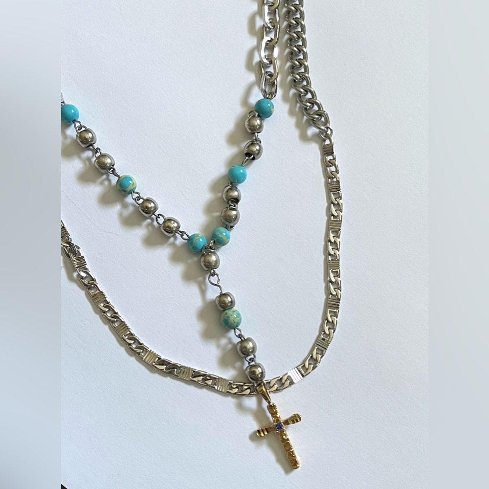 Vanessa Mooney Layered Rosary Necklace with Turquoise Beads